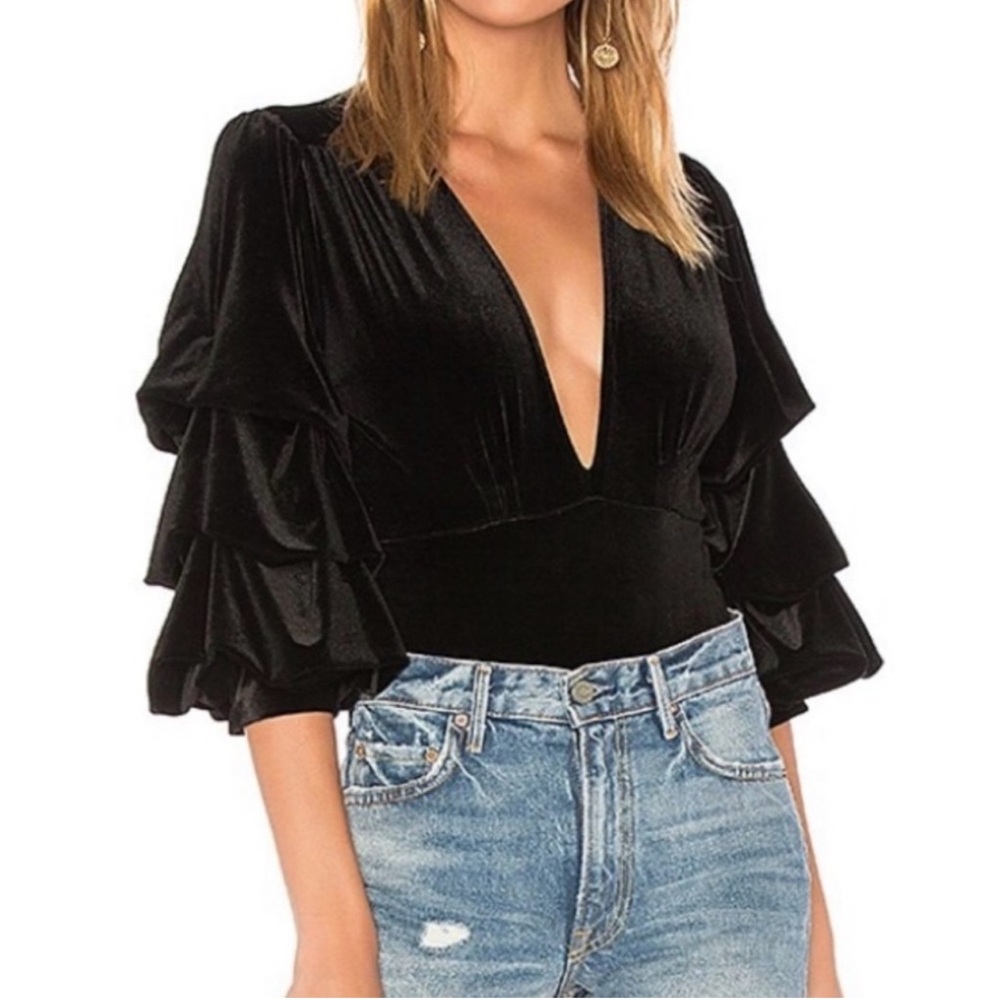 MISA LOS ANGELES Linde Velvet Bodysuit - Black - Size Small